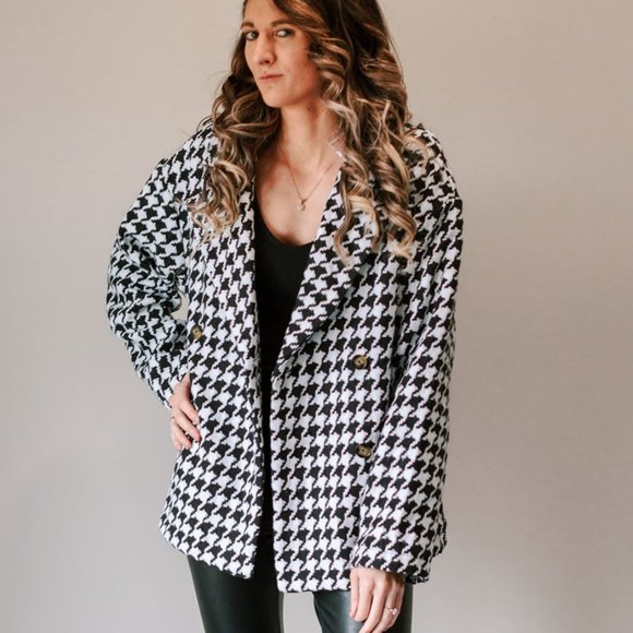 🆕 HOUNDSTOOTH OVERSIZE DOUBLE BUTTON JACKET - Picture 4 of 7